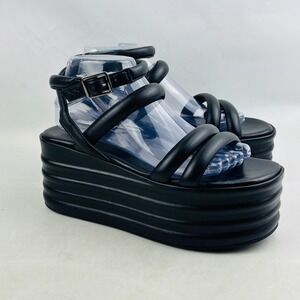 Free People Iris Flatform Sandal Womens 8.5 Black Leather Platform‎ Puffy Straps